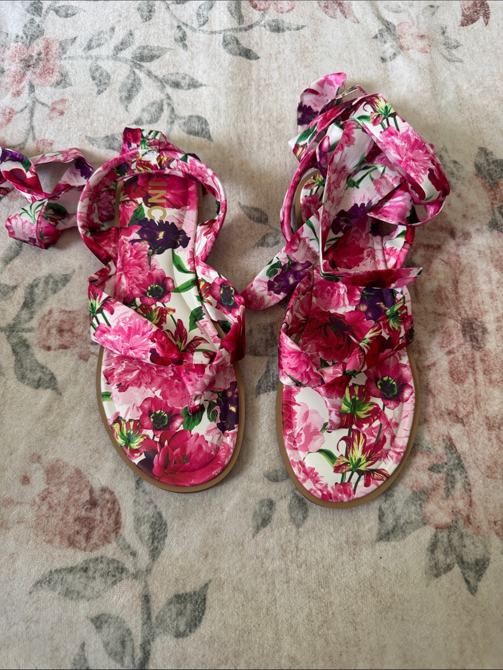 INC International Concepts Pink Floral Wrap Sandals